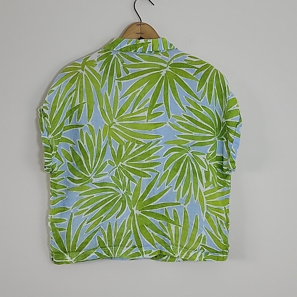Sigrid Olsen Green Leaf Print Linen Boxy Button Down Size Medium - Picture 4 of 5
